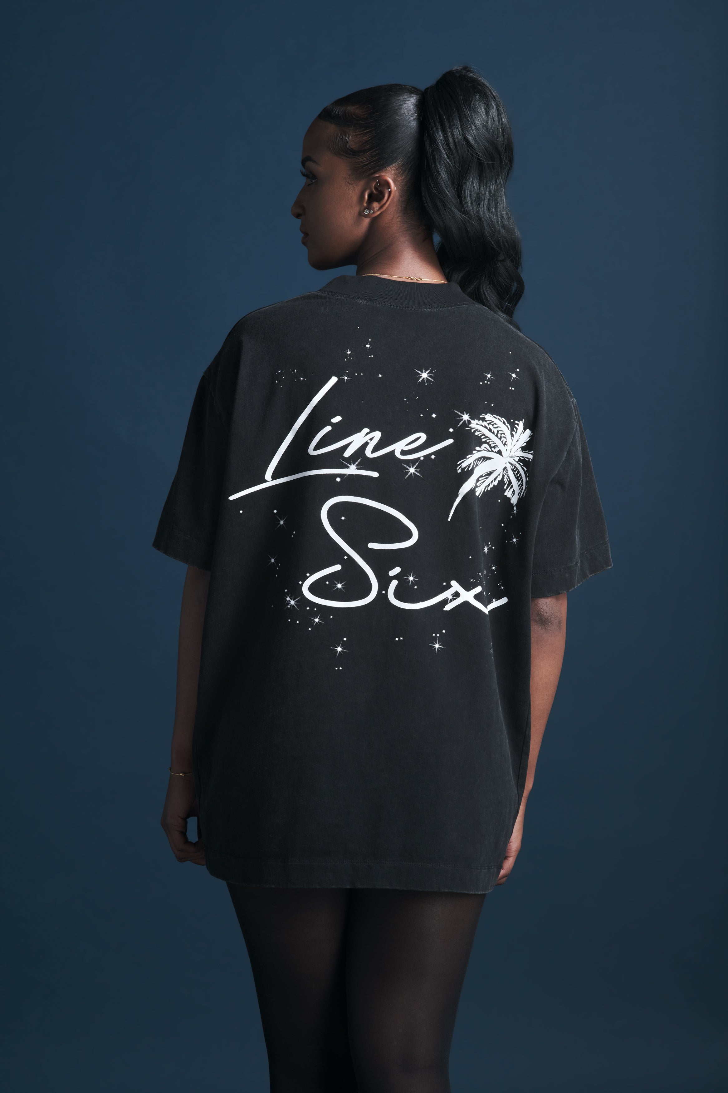 Black Stone Washed Palm Space T-Shirt